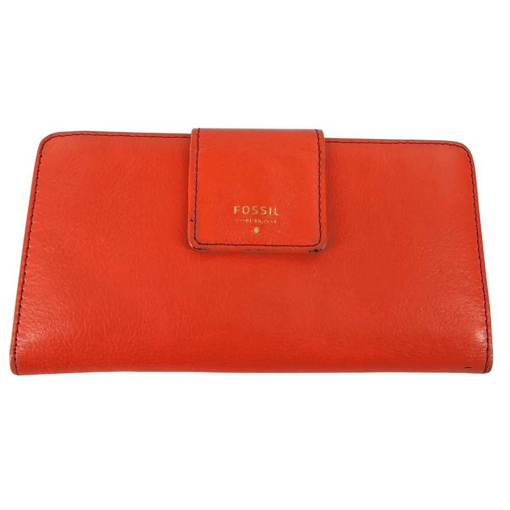 Fossil Sydney Tab Clutch Wallet Orange Leather Issue No 1954 Lavender‎
